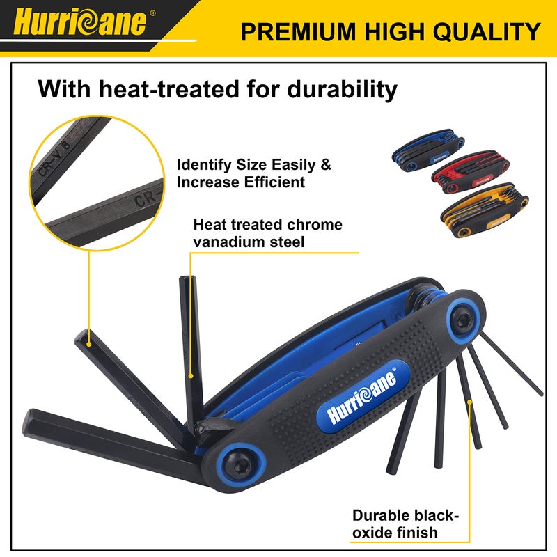 Hurricane مجموعة مفاتيح ألين القابلة للطي 25 قطعة من هوريكان، SAE، مقياس متري، مجموعة توركس، فولاذ كروم فانيوم، مجموعة مفاتيح ألين محمولة 3 عبوات للإصلاحات المنزلية الأساسية والتطبيقات العامة - Image 3